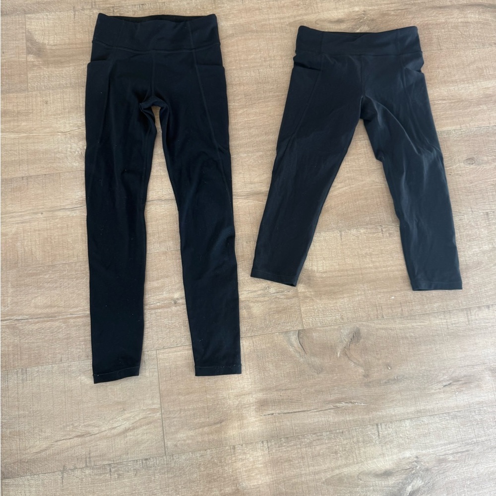 Athleta Kids Black Leggings regular and capri set 8-10